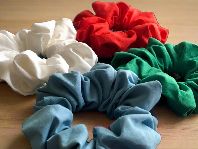 multi colored linen scrunchies
