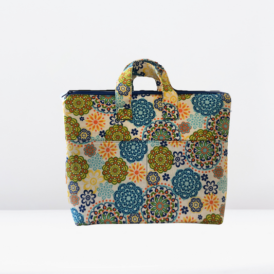 Blue Patterned Handmade Padded Tablet Tote Bag with Zipper - KawaTazza