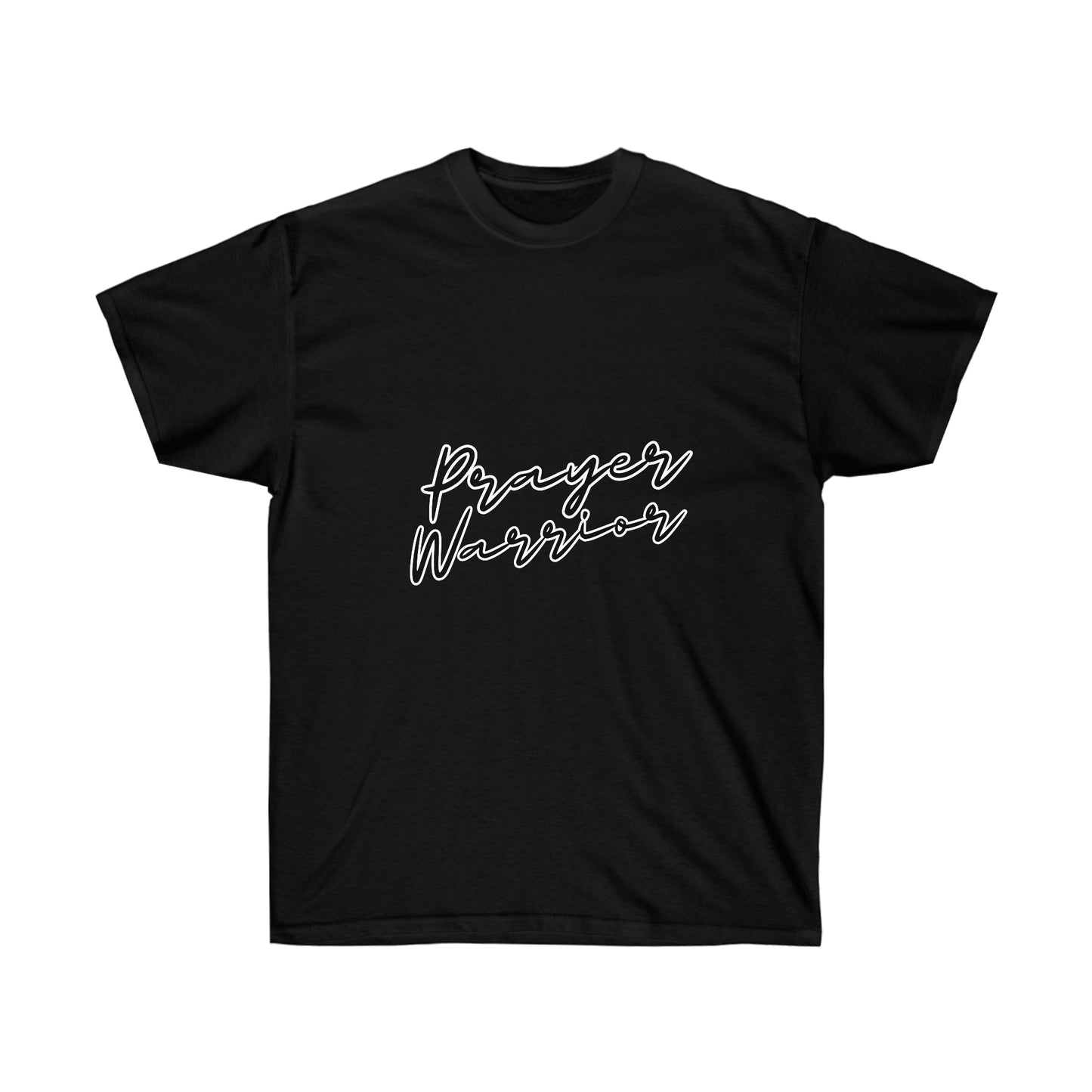 Prayer Warrior with Black Text Outlined in White Tee Shirt - KawaTazza