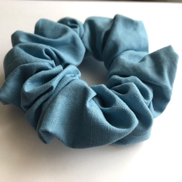 blue linen scrunchie and pony tail holder