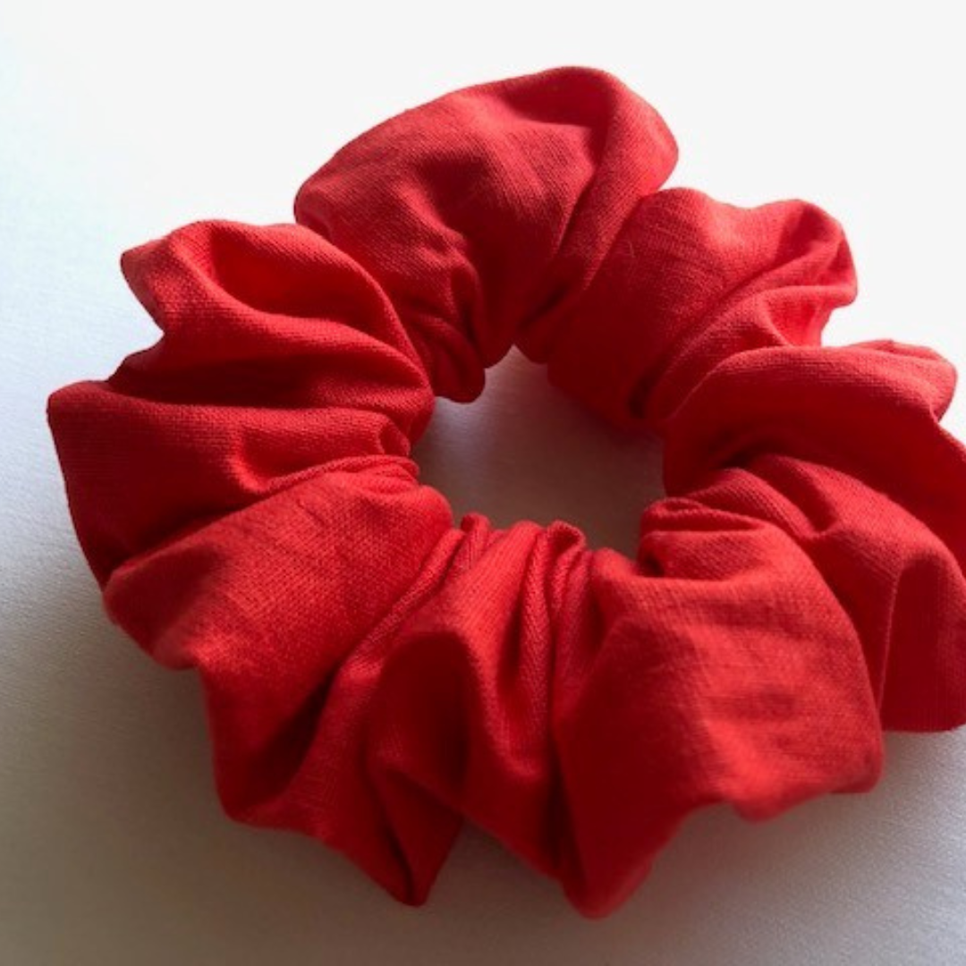 large red linen hair accessory scrunchie 