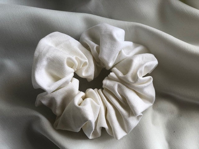 white linen hair scrunchie that is large